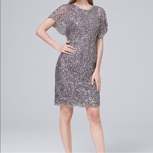 NWT Adrianna Papell Beaded Flutter Sleeve Cocktail Dress in Moonscape Size 6